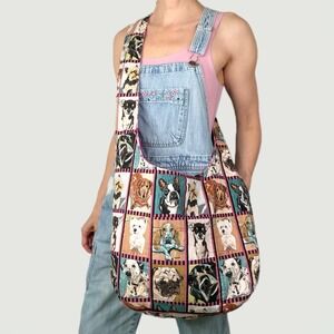 Handmade Quilted Dog Breed Portrait Hobo Bag Pink Chevron Lining Crossbody Tote